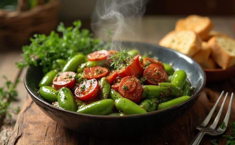 chorizo infused portuguese fava beans