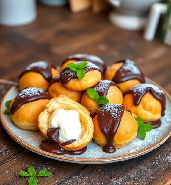 ice cream filled profiteroles dessert