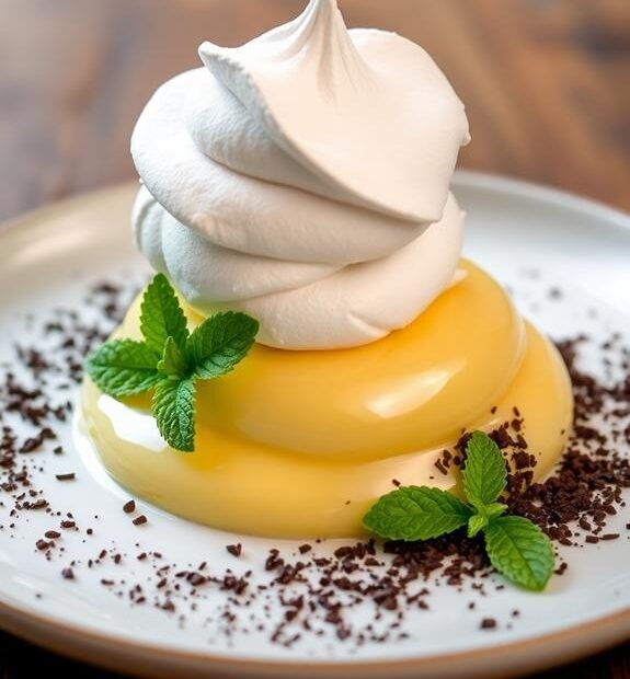 meringue atop vanilla custard