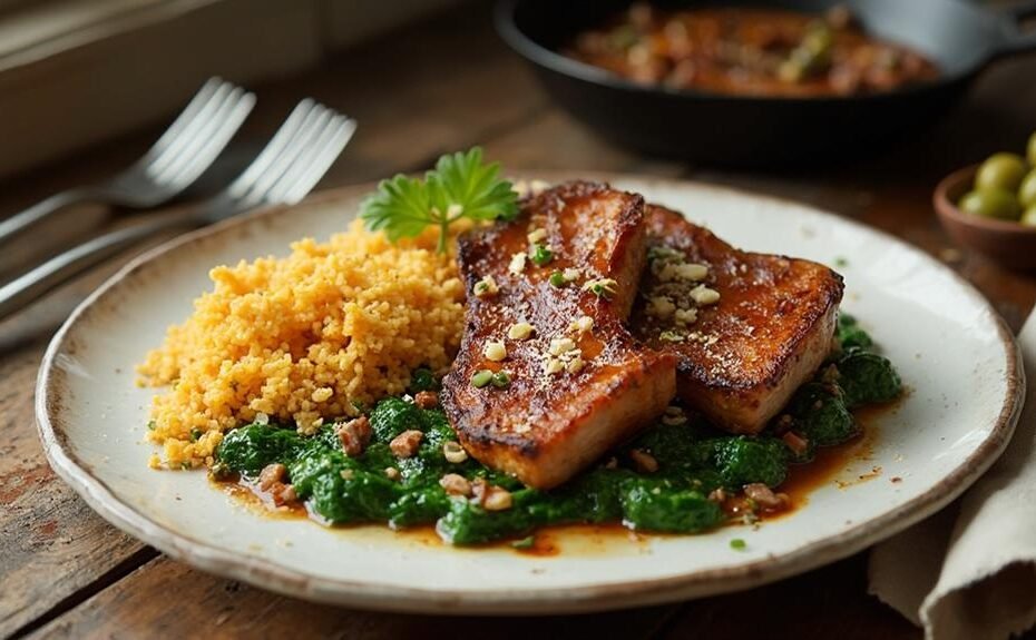 pork bread spinach mash